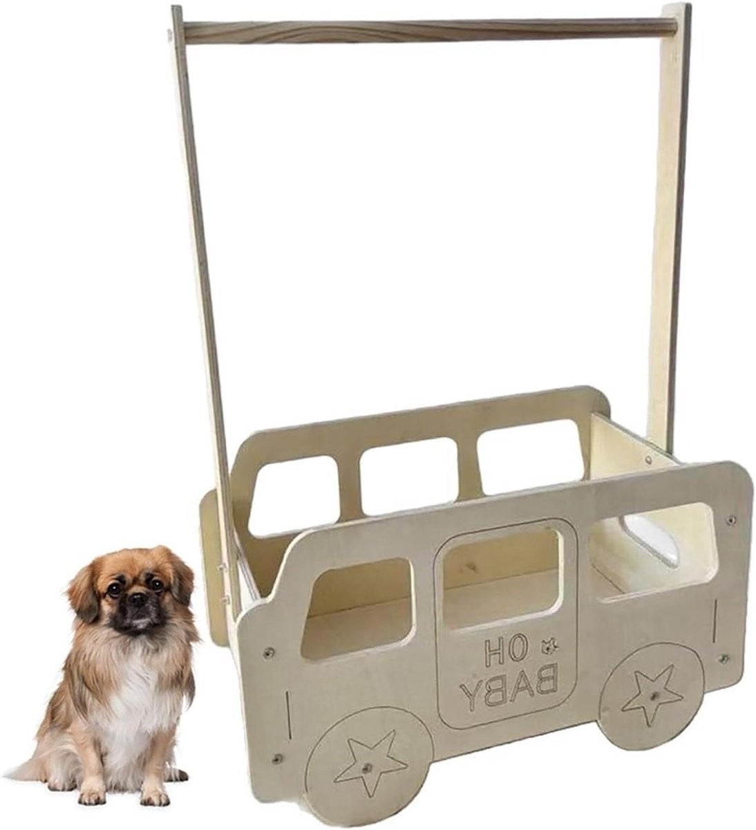 Houten kledingrek en huisdier organizer met speelgoedopslag - Naturel - Breedte: 35 cm