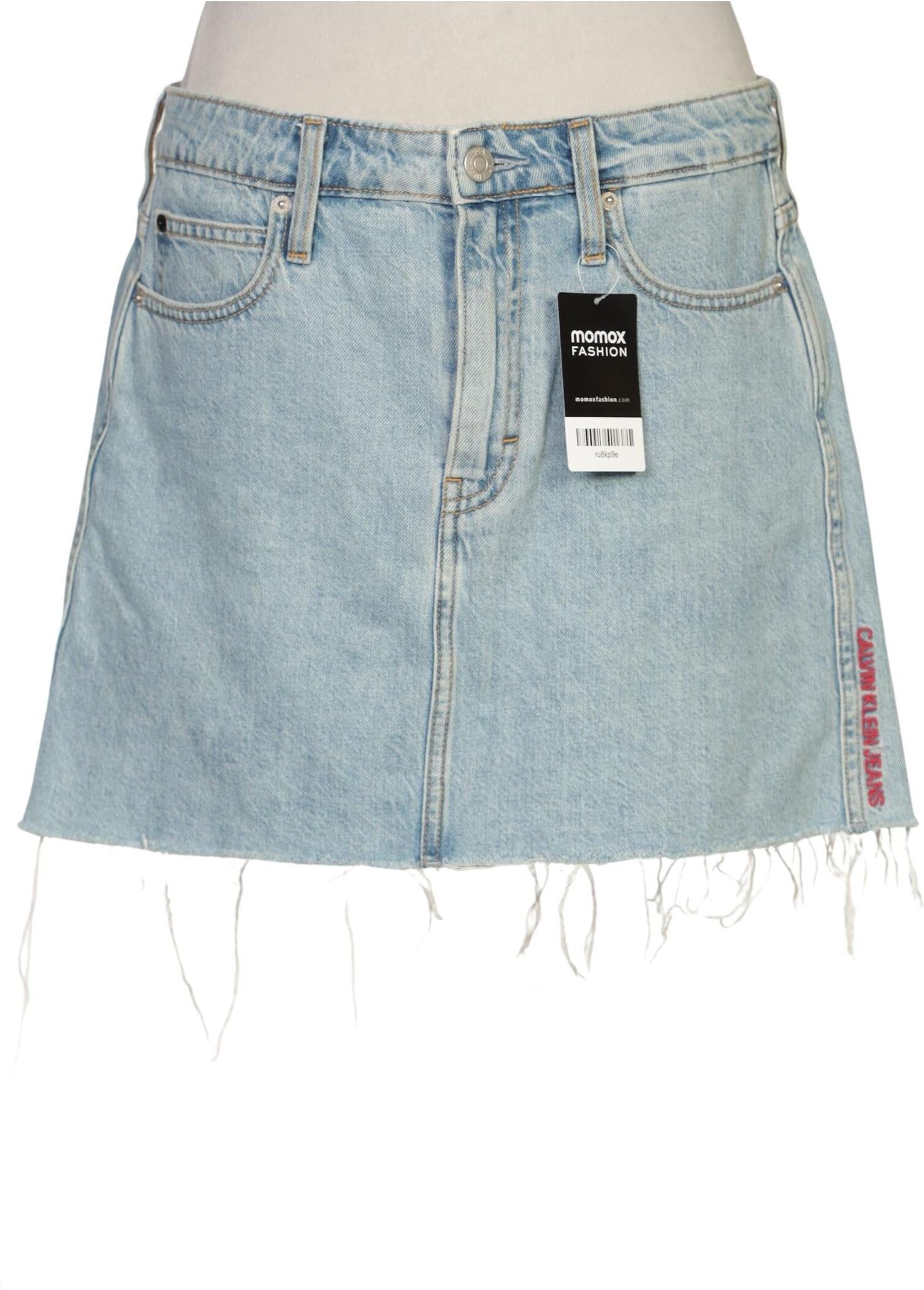 Calvin Klein Jeans Damen Rock, Hellblau, Gr. W28, Baumwolle / Leder - Second Hand