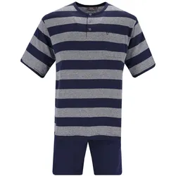 hajo Herren Schlafanzug Set - Shorty, kurz, Henley-Kragen, Klima-Light, Cotton-Mix Blau / XL