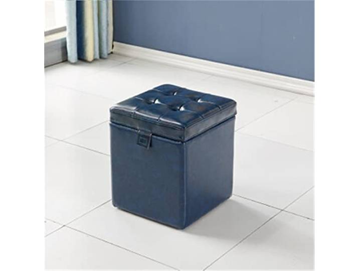 JXXUIRUIEEN Aufbewahrungshocker, Lederhocker, Schuhwechselhocker für Flur, Zimmer,(Dark Blue)