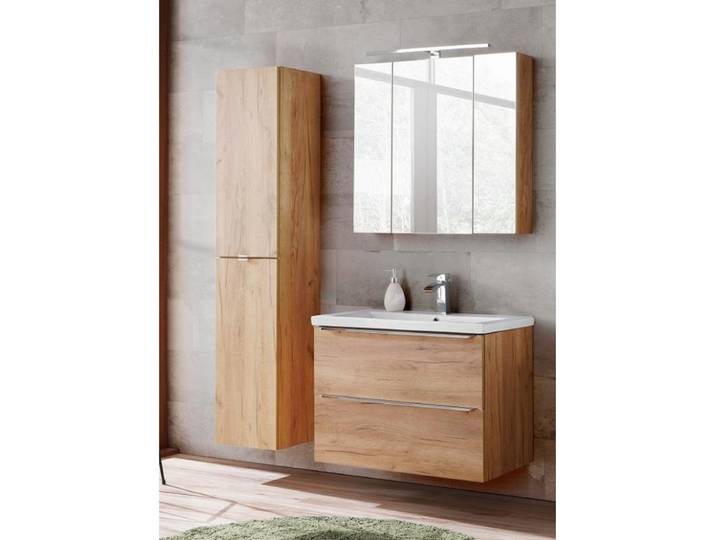 Ensemble meuble vasque + Armoire miroir + Grande armoire - 80 cm - Elise Oak