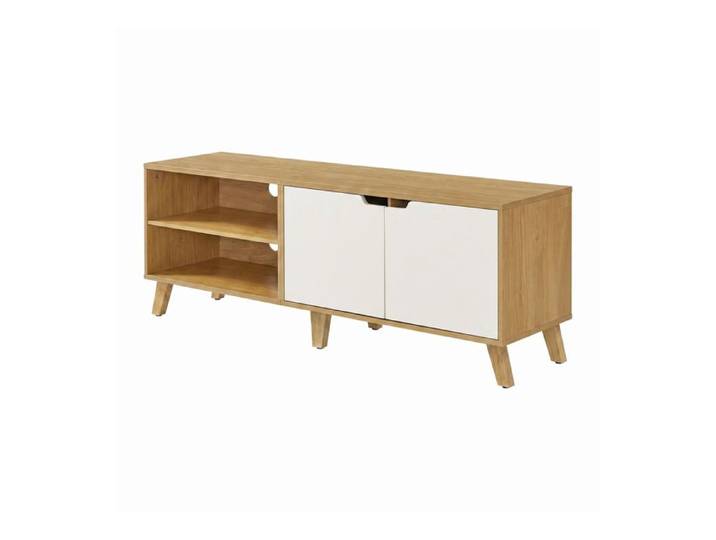 Meuble TV 2 Portes Meuble de Rangement TV avec Étagères Ajustables pour Salon 140 cm Bois Blanc
