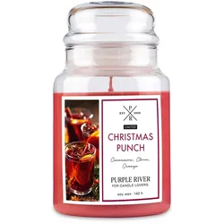 Fragrance and Style GmbH Duftkerze Purple River Christmas Punch, handgegossen, Sojawachs, 623g, Brenndauer 140h, Glas, 2 Baumwolldochte