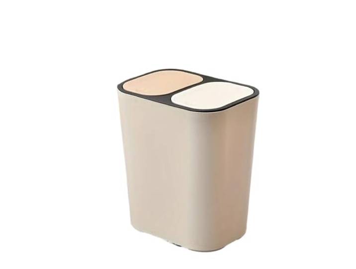 JIANBOHAIRS Waste Paper Basket 15 L Doppel-Mülleimer und Recyclingbehälter, Küchenmülleimer mit Deckel, Trocken- und Nasstrennung, 2 Fächer, Mülleimer(Beige)