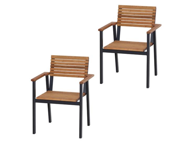 Siena Garden Gartensessel-Set Bozen, Naturfarben, Holz, Metall, Robinie, 60x83x58.5 cm, FSC 100%, stapelbar, wetterbeständig, inklusive Armlehnen, Holzmöbel, Sitzgelegenheiten Holz, Gartensessel Holz