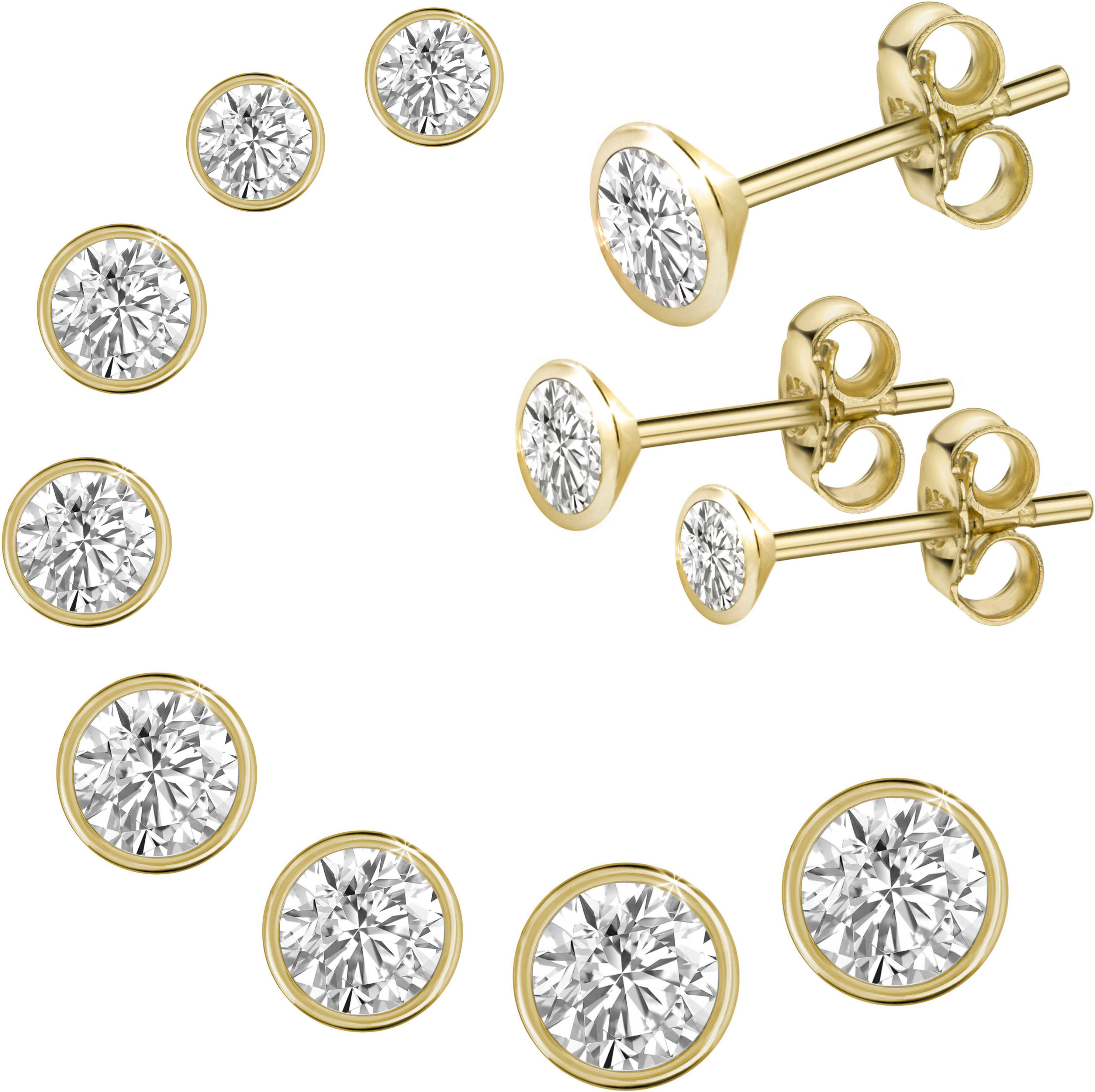 Ohrstecker-Set FIRETTI "Multipack Schmuck Geschenk Silber 925 Ohrstecker Glitzerstein", gold (gelbgoldfarben, kristallweiß, kristallweiß), Ohrringe, Damen, Silber 925 (Sterlingsilber), Ohrstecker-Set, mit Zirkonia (synth.)