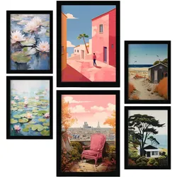 POSTER Set Mit 6 Entspannende Ruhe In Vielseitiger A3 & A4 Schwarzer Rahmen