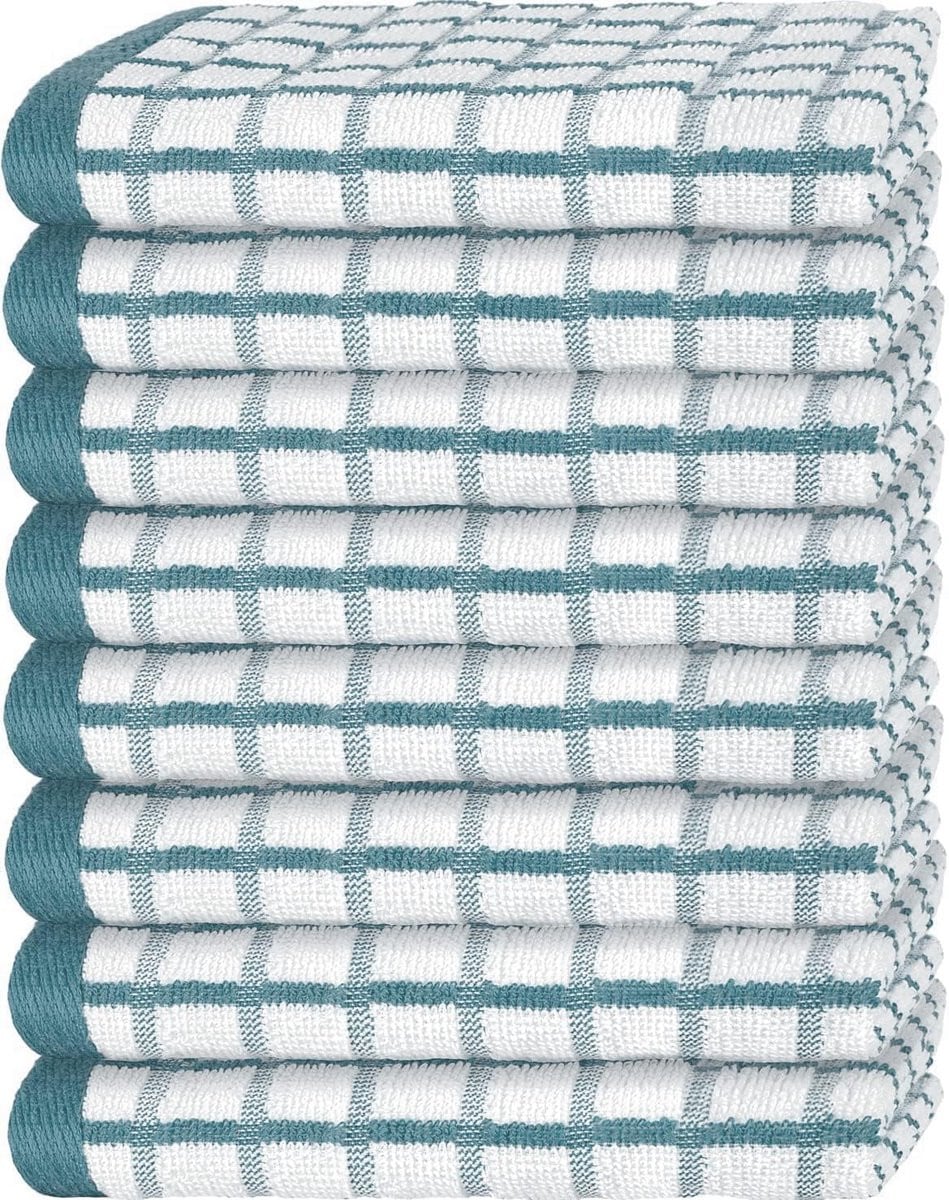 Set van 8 luxe absorberende theedoeken van 100% katoen - Aqua