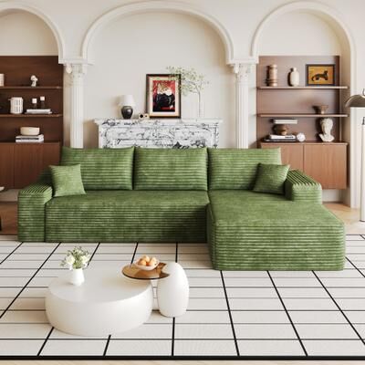 Loedds 107-inch 3-Seat Modular Reversible L-Shaped Modern Fabric Sectional Sofa with Chaise for Living Room, Green
