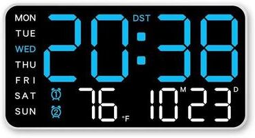 Uplift Essentials Large Digital LED Wall & Table Clock white blue