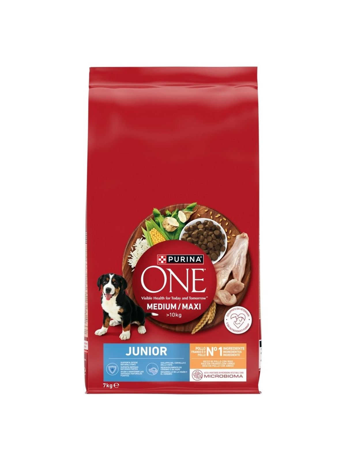 PURINA NESTLE One Junior Medium/Maxi Reich an Huhn mit Reis - Trockenfutter für Hunde - 7kg
