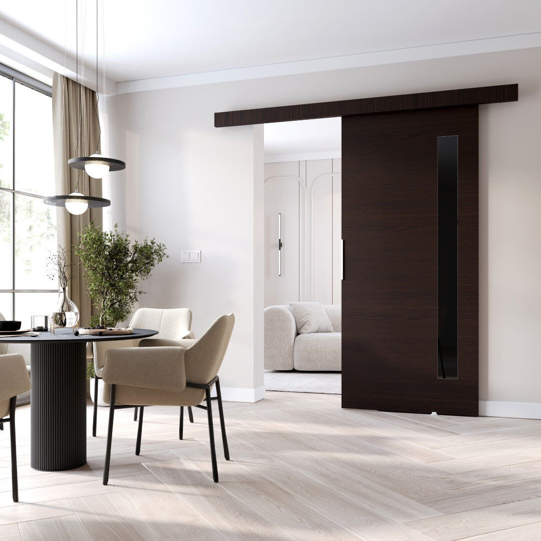 Latitude Run Calliope Veneers Sliding Doors Wenge 205cm H x 86cm W x 1.6cm D