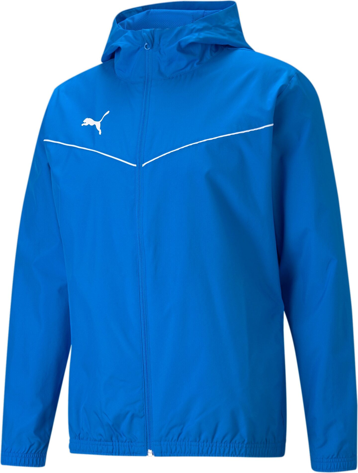 Allwetterjacke PUMA "TEAMRISE ALL WEATHER JACKET", Herren, Gr. XXL, blau (electric blau lemonade), Netz, Obermaterial: 100% Polyester, unifarben, regular fit normal, Jacken Allwetterjacke, mit Kapuze, mit Reissverschlusstaschen, Regular Fit electric blau 
