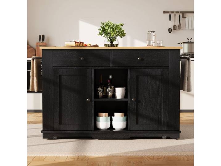 Îlot de cuisine avec prise électrique plan de travail buffet noir