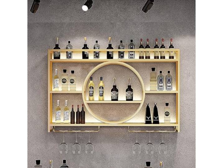 Rmeet Moderne Metall Wand montiert Wein Display Rack, 3-Schicht-Eisen-Rack, Weinregal, Wand-montierte Weinregal, Geeignet für Häuser, Bars, Restaurants und Küchen, Gold,120x15x80cm
