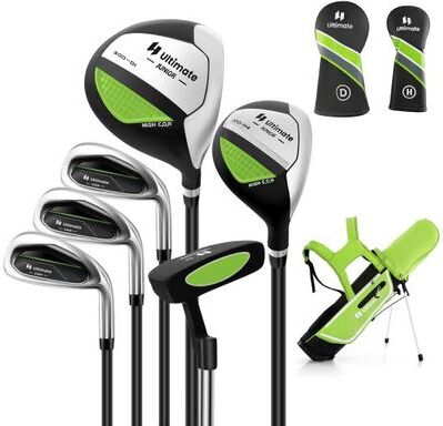 Costway Junior Complete Golf Club Set with Stand Bag Rain Hood-Green