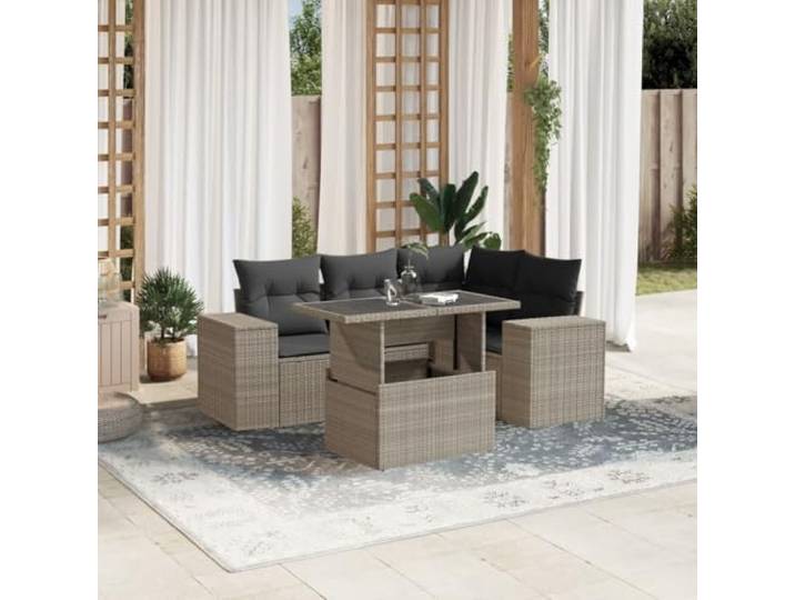YUTAASU 5-TLG. Poly Rattan Sofagarnitur Hellgrau mit Kissen