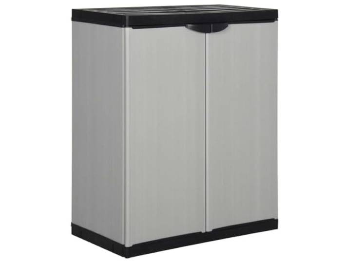 GHVBNMF Garten-Lagerschrank aus PVC PP Kunststoff, 68x40x85 cm, Grau Kompakter Terrassenschrank mit 2 Türen und 1 verstellbaren Einlegeboden. Bietet praktischen Stauraum für den Garten.