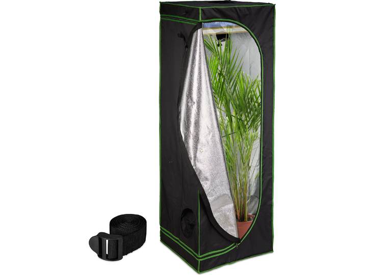 Relaxdays Growzelt, HxBxT: 180x60x60 cm, reflektierende Innenfolie, lichtundurchlässig, indoor Zuchtzelt, schwarz/grün