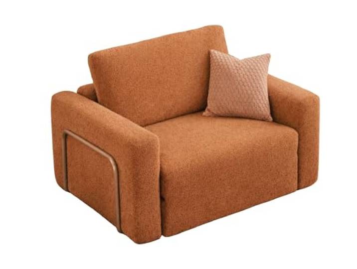 Hanah Home Stilvolles 1-Sitzer-Schlafsofa, orangefarbener Bouclette-Stoff, 80 x 70 cm 28 DNS Flexi-Schaumstoff, haustierfreundlich, Abnehmbarer Bezug, rutschfeste Sohle Ideal für kleine Räume