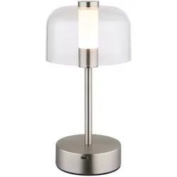 LED Tischlampe Akku Tischleuchte Pilz Wohnzimmerlampe Touchdimmer Silber CCT USB H 25 cm