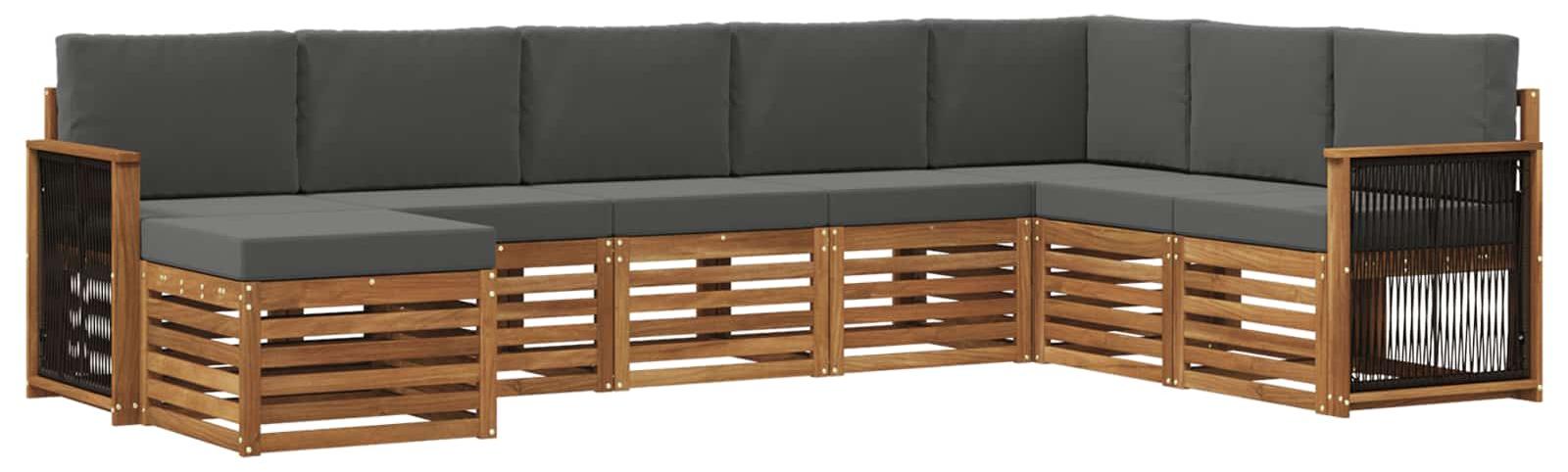 Outdoor-Sofagarnitur mit Kissen 6 pcs Natur und Anthrazit