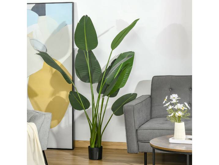 HOMCOM Bananier Artificiel 160cm 10 Feuilles avec Pot Vert