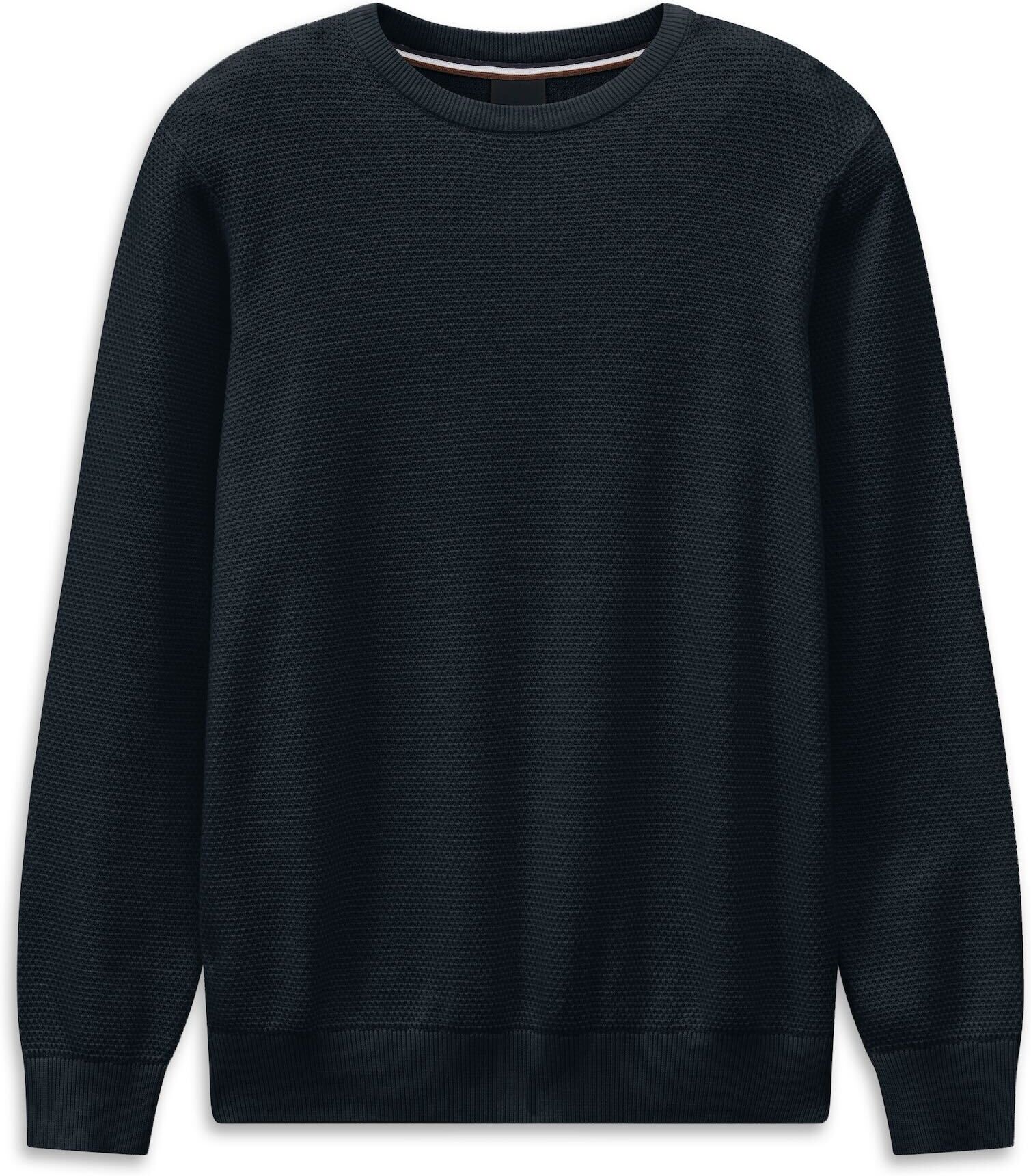 Rundhalspullover BUGATTI "Regular Fit", Herren, Gr. M, blau (390, marine), Strick, 100% Baumwolle, unifarben, regular fit, Rundhals, Pullover Rundhalspullover, mit einer Struktur 390, marine M