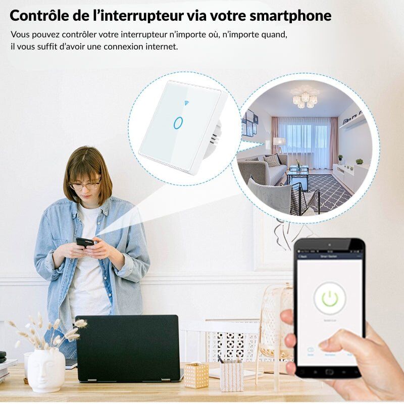 Interrupteur Mural Double Connecté Wifi Tactile NOIR - Silumen Home