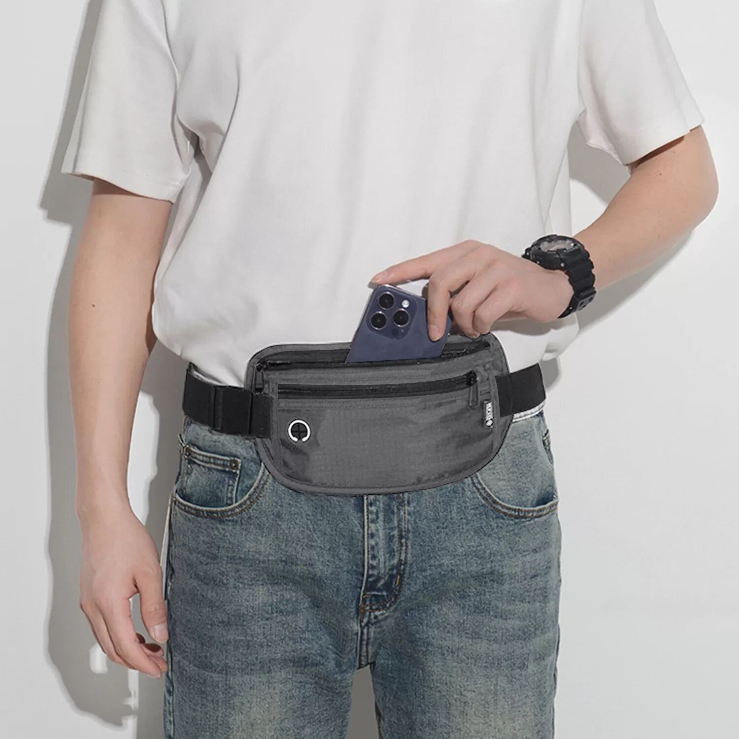 INF Gürteltasche mit RFID-Blockierung – Diebstahl verhindern Grau