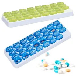 Relaxdays Tablettenbox Monat 2er Set Weiß,Blau,Grün