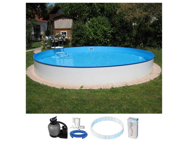Rundpool KWAD PALMA inkl. Dämmung Protector zum Teileinbau , weiß, H:120cm Ø:420cm, Schwimmbecken, Rundpool, 5-tlg., mit Foliensack 0,6mm