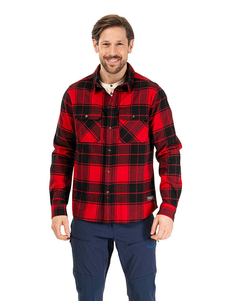 Bergans Flannelhemd "Nordmarka" - Relaxed fit - in Rot/ Schwarz - S