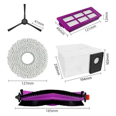 Midea V15 Spare Parts kit: 1x Side Brush, 2x Mop Pad, 1x Roller Brush, 1x Filter, 1x Dust Bag (12175000A46859)