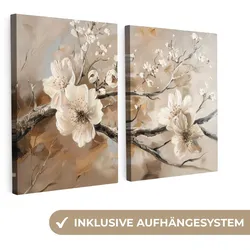 LEINWANDBILD 2er Set Blüte - Beige - Abstrakt - Blumen 60x40 cm