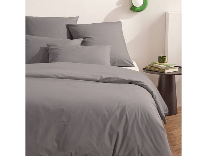 Parure de lit en percale de coton bio gris mastic 240x220