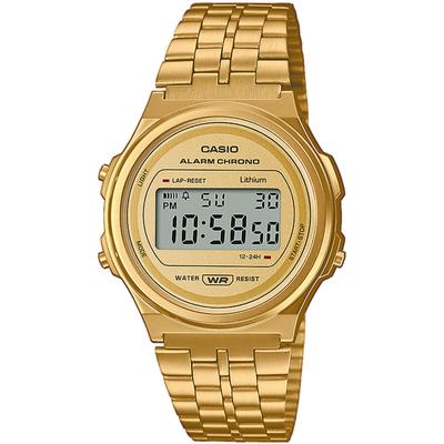 Chronograph CASIO VINTAGE, gold (goldfarben), Armbanduhren, Damen, Chronograph, Quarzuhr, Armbanduhr, Damenuhr, Herrenuhr, Digitaluhr,Edelstahlarmband