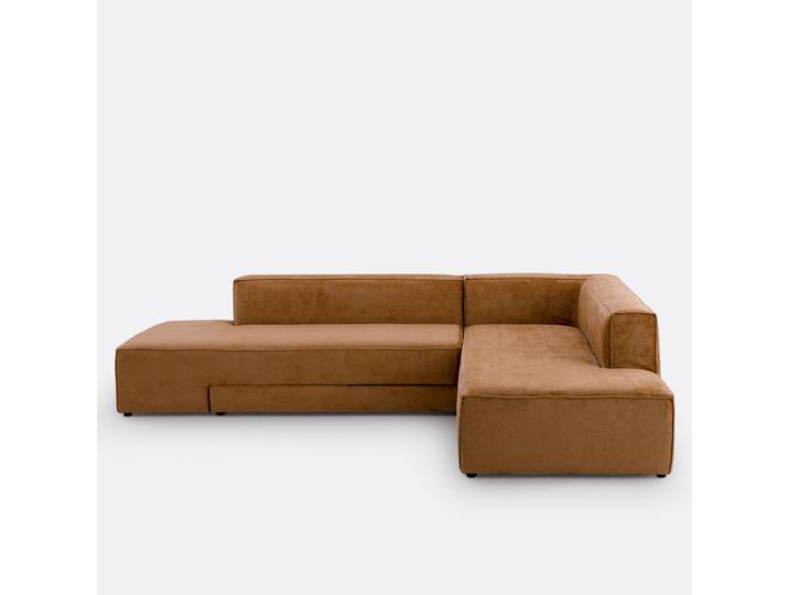 LA REDOUTE Canapé d'angle gauche ou droit, convertible, en velours texturé, Ginosa Angle droit Marron Ecureuil, Made in France
