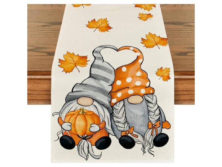 Tischläufer Herbst Gnome Kürbis 40 x 140 cm, Mehrfarbig, 40x1.5x140 cm, Heimtextilien, Wohntextilien, Tischwäsche, Tischläufer