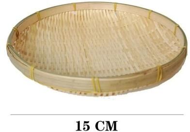 Uplift Picks Handmade Bamboo Woven Tray Wicker Bread Basket For Serving And Storage 15 Cm