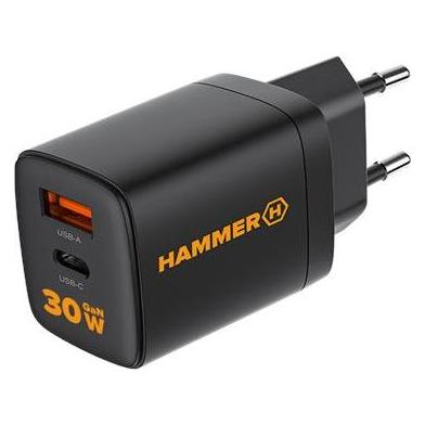 Hammer RapidCharge Duo 30W GaN USB-A+C Netzwerk-Ladegerät, SCHWARZ (30 W, 2 Ports) (AKC001372)