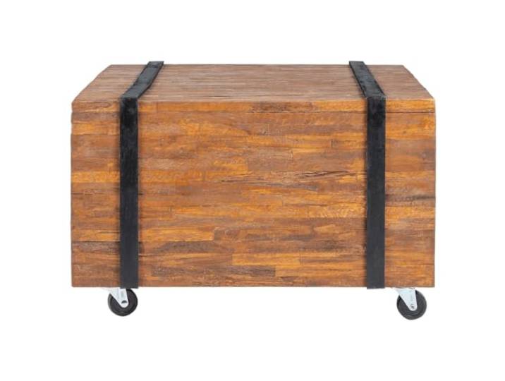 Beistelltisch aus Teakholz 60x60x38 cm mit Rollen Industrial Teakholz, schwarze Streifen, Finish, 4 Rollen, Industriedesign, leicht zu reinigen