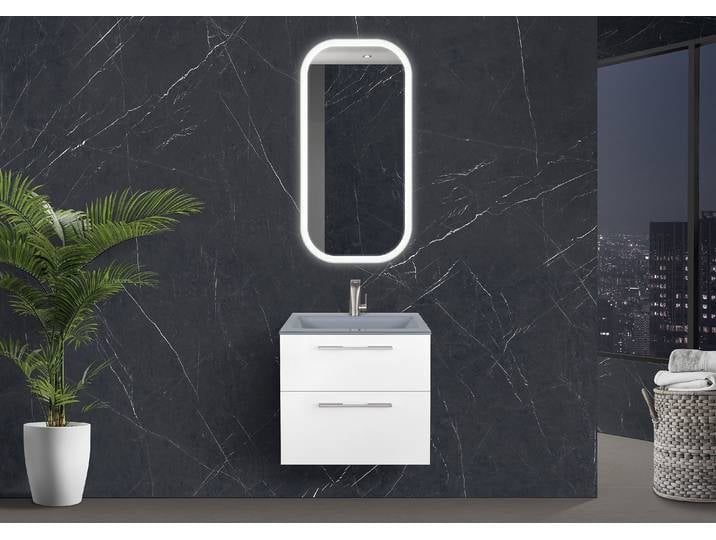 Zafiro - Badmöbelset 60 cm mit Glaswaschbecken Optiwhite, Unterschrank und Lichtspiegel