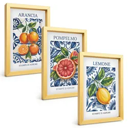 BILDER SET 3er Set - 20x30 cm Goldrahmen - Italienische Zitrus-Modeplakate