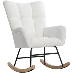 OKWISH Schaukelstuhl mit Fußhocker gepolstert Teddy-Fleece Wohnzimmer Sessel Relaxstuhl Ergonomisch Stabil Grau 65x94x92 cm