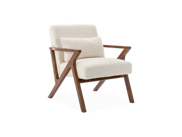 sweeek - Fauteuil scandinave bois d'hévéa et bouclette ANTOINE