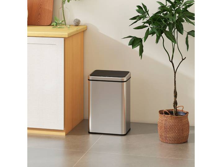 HOMCOM Poubelle Automatique 40L Acier Inoxydable Argenté