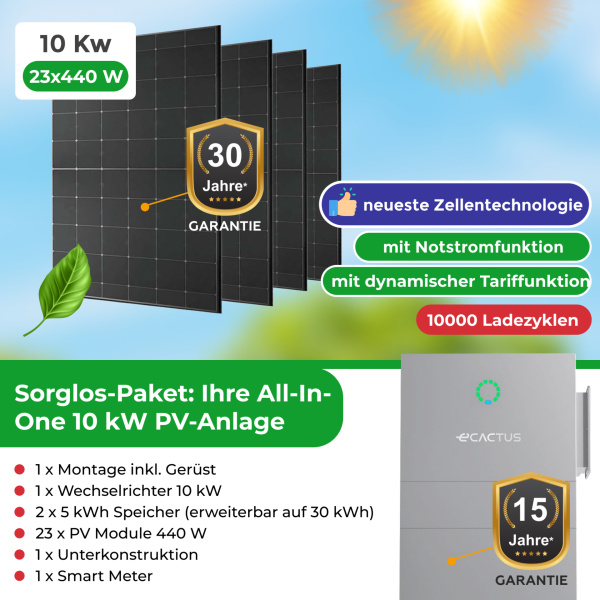 AIO PV Anlage 10 kW mit bifazialen 460W Modulen inkl. Montage - Maximale Energieausbeute für Ihr Zuhause!
