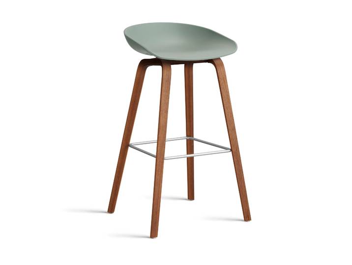 HAY About a Stool 32 High Barhocker Walnussgestell 2.0 Fall green-Edelstahlstütze