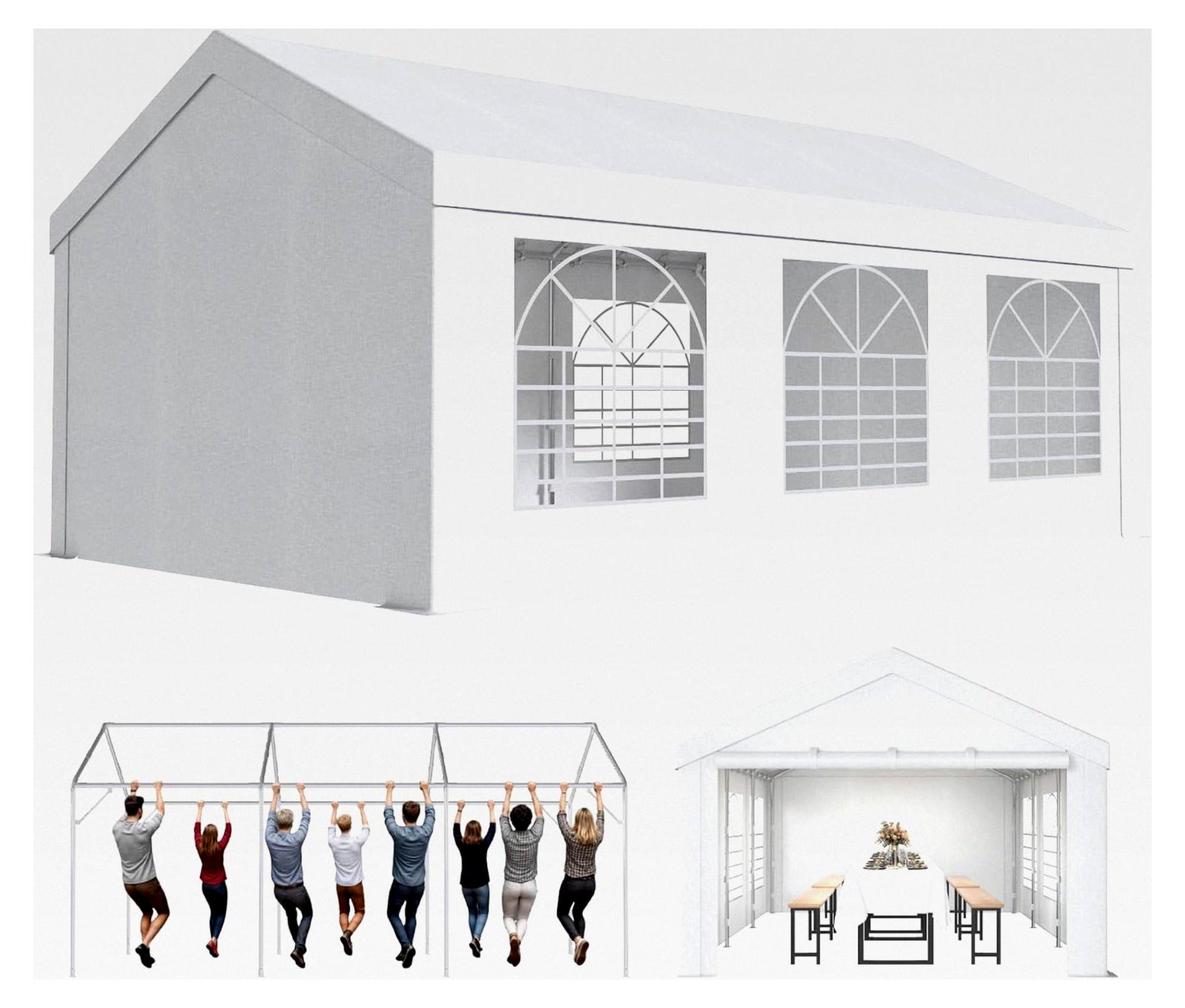 Pavillon Partyzelt 4x6 Wasserdicht Stabil PE Plane 450 N 170g Gartenzelt UV Schutz 50+ für Garten, Party, Festival, Hochzeit, weiß